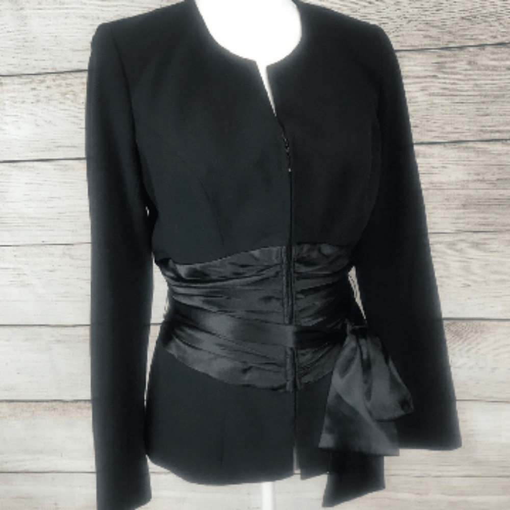 Cache Black zip front jacket with sash